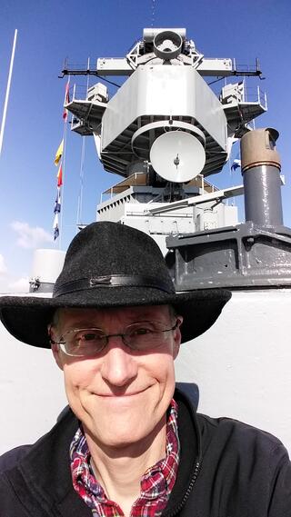 Dr. Tom Heaney visiting the USS Iowa in San Pedro, CA.